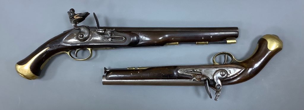 Two inert reproduction light dragoon and heavy dragoon pistols, longest 48cm